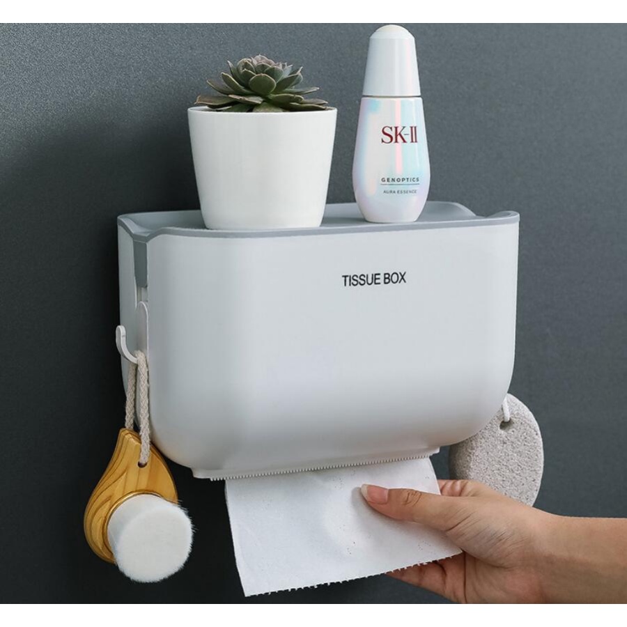 Hộp đựng giấy vệ sinh TISSUE BOX tiện dụng chống nước, hộp đựng giấy vệ sinh dán tường kèm kệ để đồ thông minh