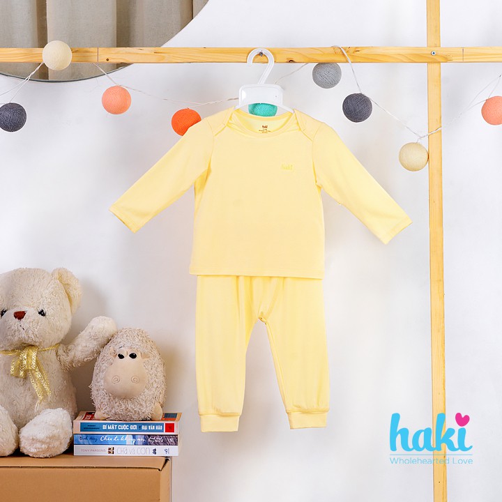 Bộ quần áo dài tay cổ chồm cho bé trai và gái vải Bamboo Cotton cao cấp mềm mịn Haki BB013 (6-13kg)