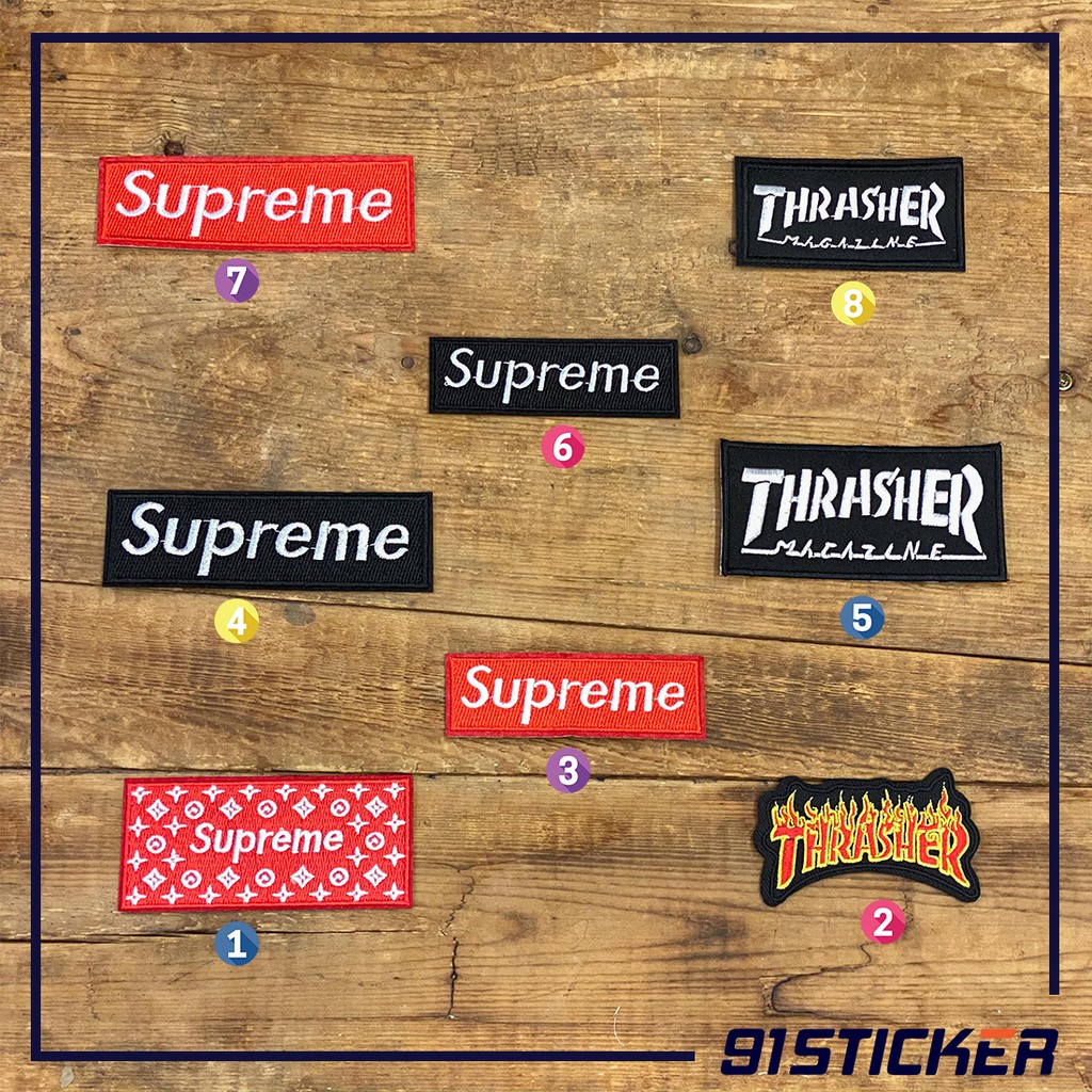 Sticker vải ủi Sup, Thrasher dùng ủi lên quần áo, mũ nón, phụ kiện