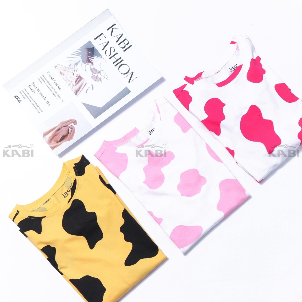 Đầm bé gái KABI đầm bò sữa thun cotton tay ngắn cổ tròn thoáng mát dễ thương