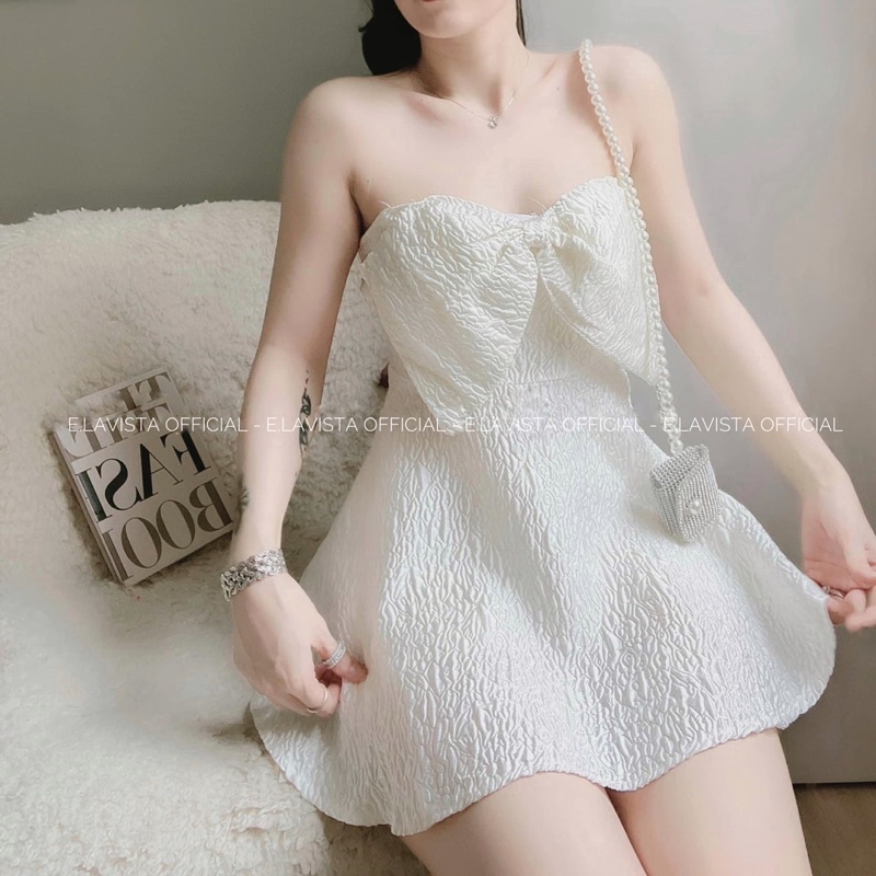 JOIE DRESS | Váy Nơ Cúp Ngực Lụa Gấm Mềm Mại