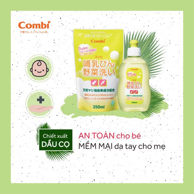 (MUA 1 TẶNG 1) DUNG DỊCH NƯỚC RỬA BÌNH SỮA VÀ RAU CỦ QUẢ TỪ DẦU CỌ COMBI