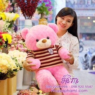 Gấu bông teddy áo len 1m màu hồng hình thật