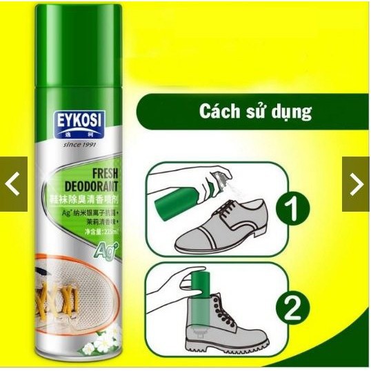 Chai xịt khử mùi✔Bình xịt lưu hương, chống thối chân hôi giày, kháng khuẩn, công nghệ Bạc ion EYKOSI 225ML -dc4252