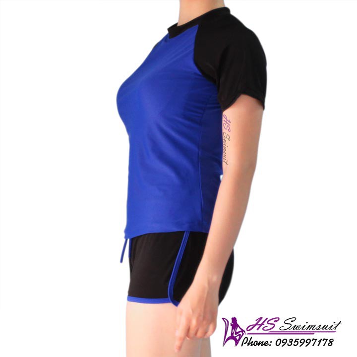 Đồ bơi nữ kín đáo hai mảnh quần tay ngắn xanh lam 055 | BigBuy360 - bigbuy360.vn