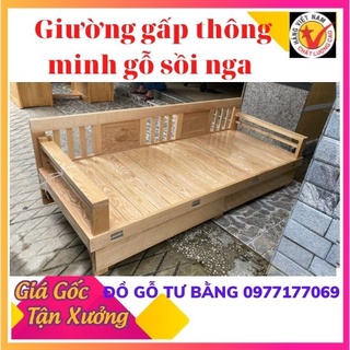 Giường gấp thông minh gấp lên thành ghế mở ra thành giường kt 1m2 x 1m9 gỗ sồi Nga