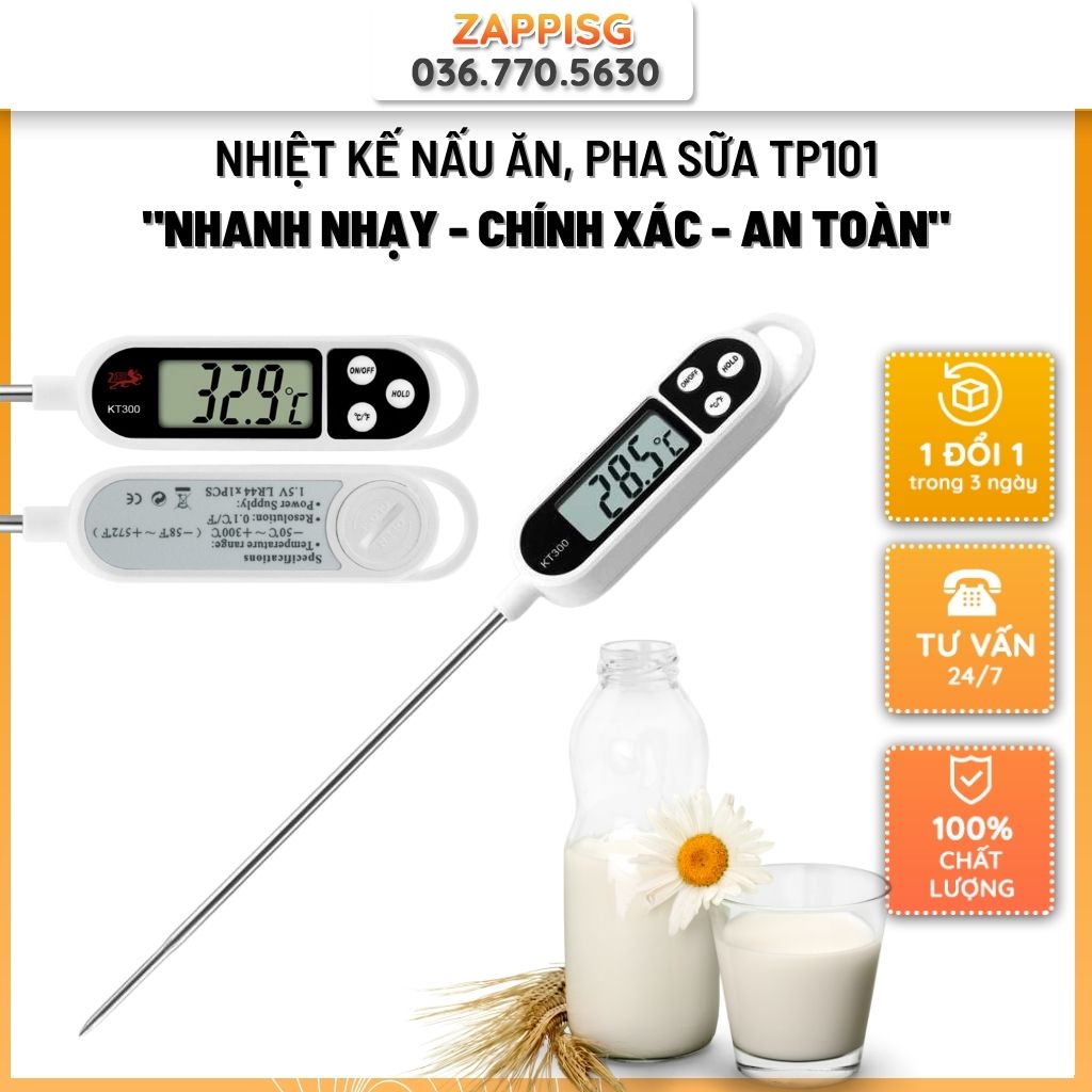 Nhiệt kế pha sữa - Nhiệt kế nấu ăn TP101 - Máy đo nhiệt độ thực phẩm, Đo nhiệt độ pha sữa cho bé, Bảo hành 1 đổi 1