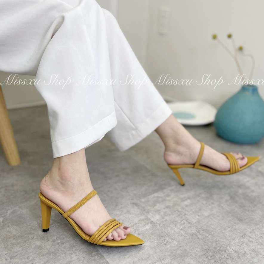 Giày sandal nữ 4 dây mảnh phối thun 7cm gót nhọn thời trang MYSS - SD88