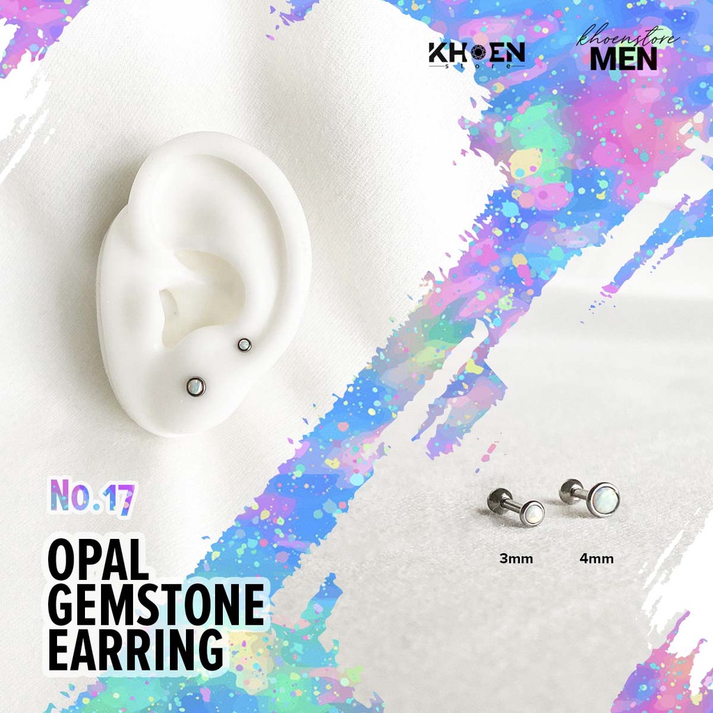Khuyên tai đá Opal nhiều màu - Không gây dị ứng - Khoen Store