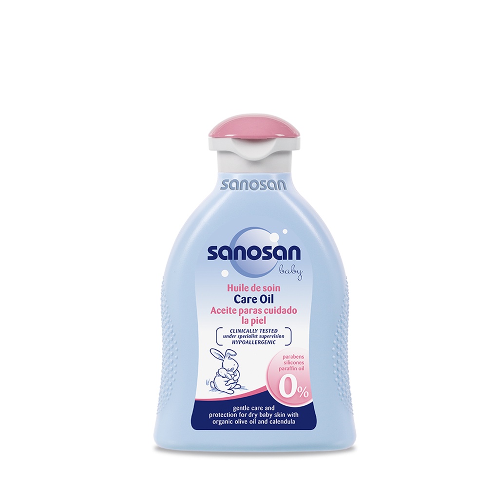 Combo Sữa tắm gội dịu nhẹ 500ml + Dầu mát xa 200ml + Phấn rôm 100gr Sanosan Baby chiết xuất từ Bơ và Olive hữu cơ