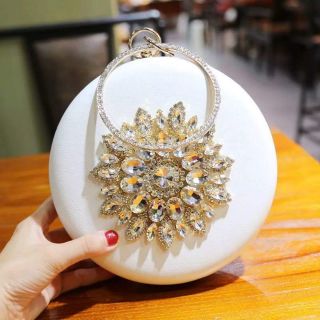 ( Có Sẵn) Clutch đi tiệc - ví cầm tay - túi xách dự tiệc hình tròn đính đá sang chảnh mã1
