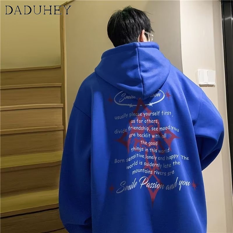 DaDuHey Men's Chic Fashionable Printed  Sweater Autumn Korean Style New round Neck Loose Top