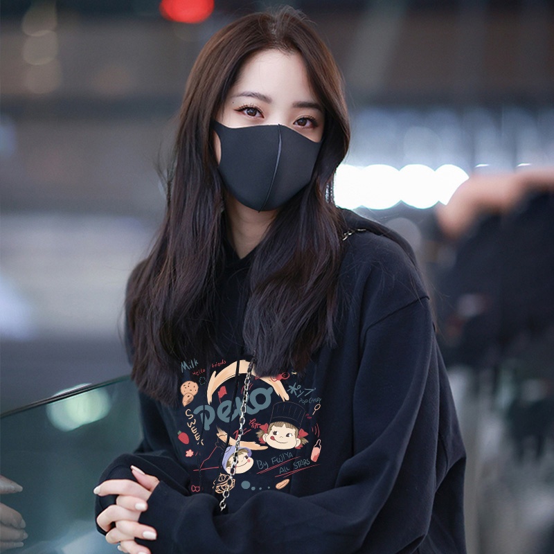 Áo hoodie ZHELIHANGFEI tay dài dáng rộng in họa tiết phong cách thời trang đi học dễ phối đồ