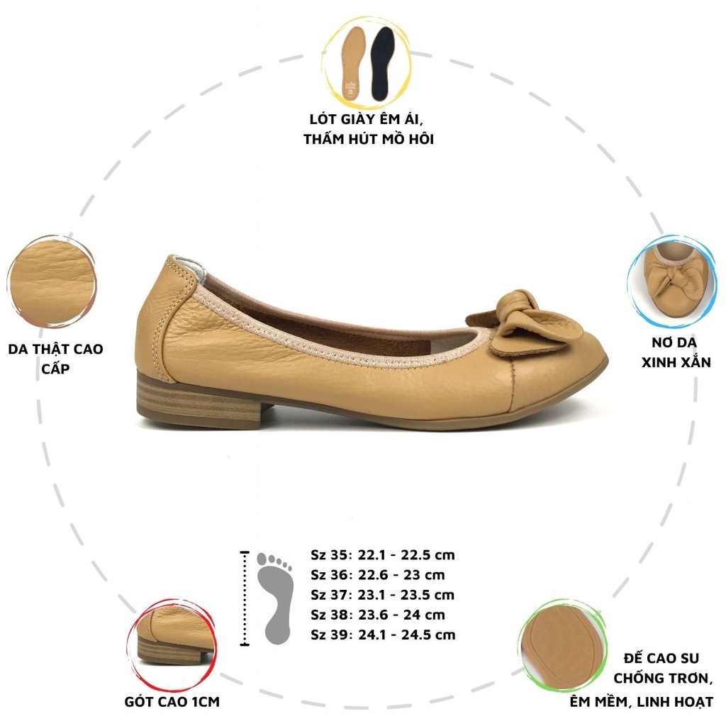 Giày búp bê da mềm HADU G055 da bò thật đế cao su xịn êm mềm hàng VNXK