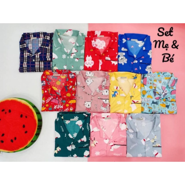 !!#BỘ_NGỦ_Pijama_ Ngắn-kate_Thái_loại_1 sét mẹ và bé 💯 Kate thái không nhăn , không xù , vải siu mịn mát 💋💋🌸 Sỉ