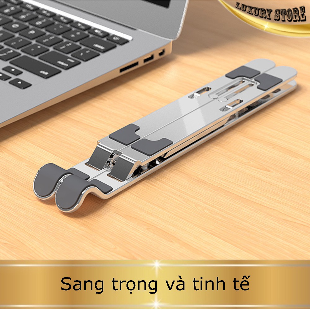 Giá đỡ Laptop nhôm  -  kê Macbook gấp gọn để bàn giúp tản nhiệt laptop hiệu quả 7 mức điều chỉnh độ cao