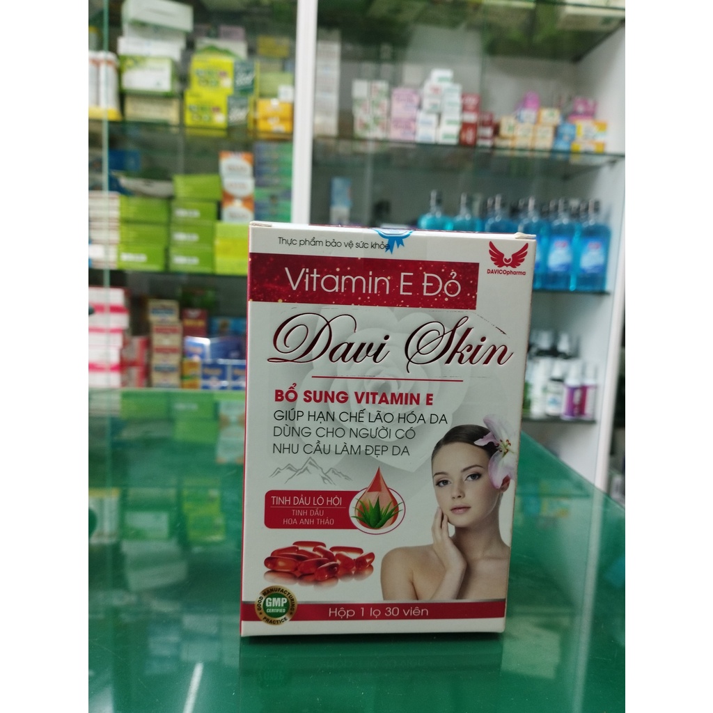 Vitamin E đỏ Davi Skin- Giúp hạn chế lão hóa da, giảm sạm da, giúp da sáng mịn, giúp tăng cường chống oxy hóa