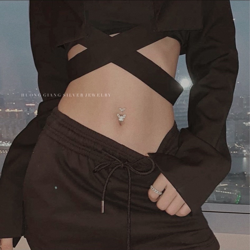 Khuyên rốn bạc s925 xi kim hình bướm - HuongGiangSilver