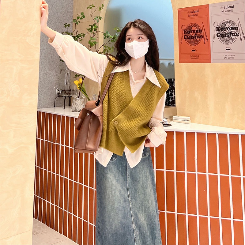 Áo dệt kim ZHELIHANGFEI không tay phong cách Hàn Quốc dễ phối đồ