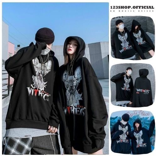 Áo Hoodie Không Xù lông Dành Cho Nam Cho Nữ và Cặp Đôi màu đen Chất Nỉ Form rộng in hình Unisex 123SHOP