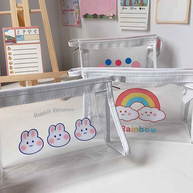 Túi đựng bút trong suốt họa tiết hoạt hình đáng yêu đa dụng