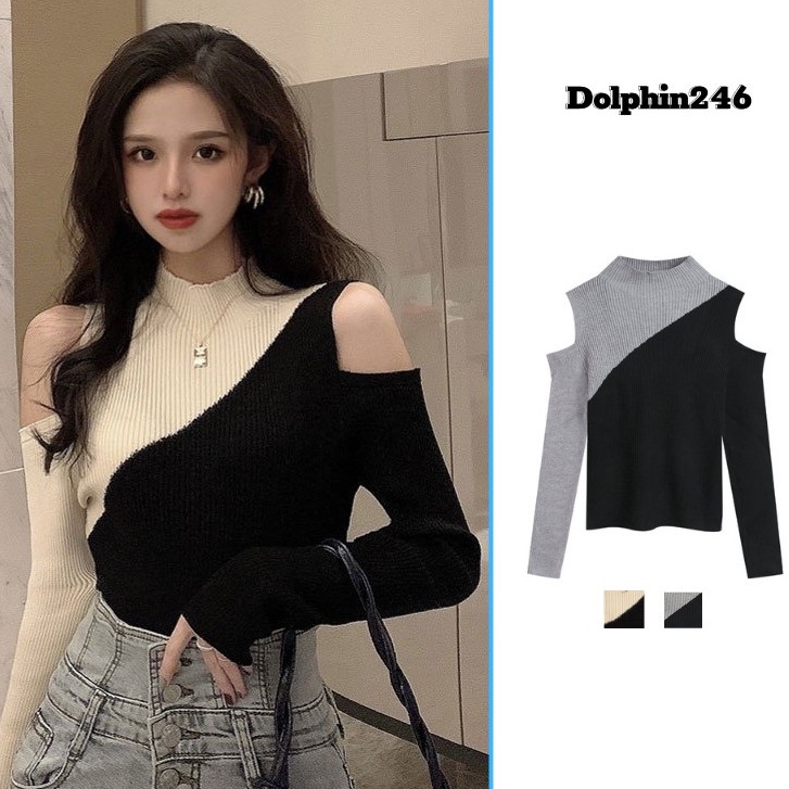 Áo len trễ hở vai form rộng tay dài sexy dáng đẹp thời trang kiểu Hàn Quốc dày dặn ( 2 MÀU) F-5