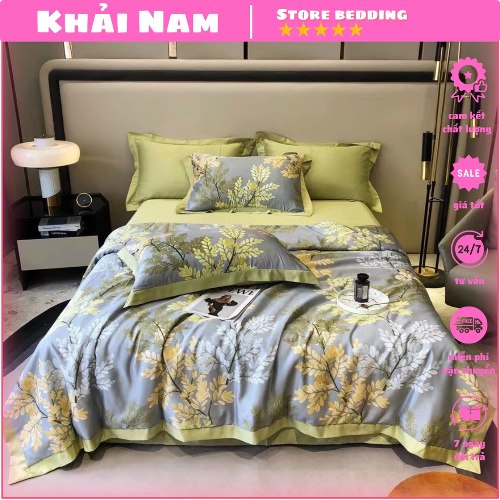 Bộ Chăn Ga Gối Lụa Thái Trần Bông Loại 1 Mềm Mịn, Drap Mền Trần Hè Mát Lạnh Mẫu Mới 2022