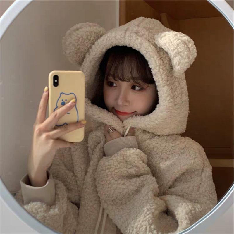 [ Order ] Áo hoodie bông xù  có mũ tai gấu siêu xinh dành cho năm 2020, hàng quảng châu loại đẹp