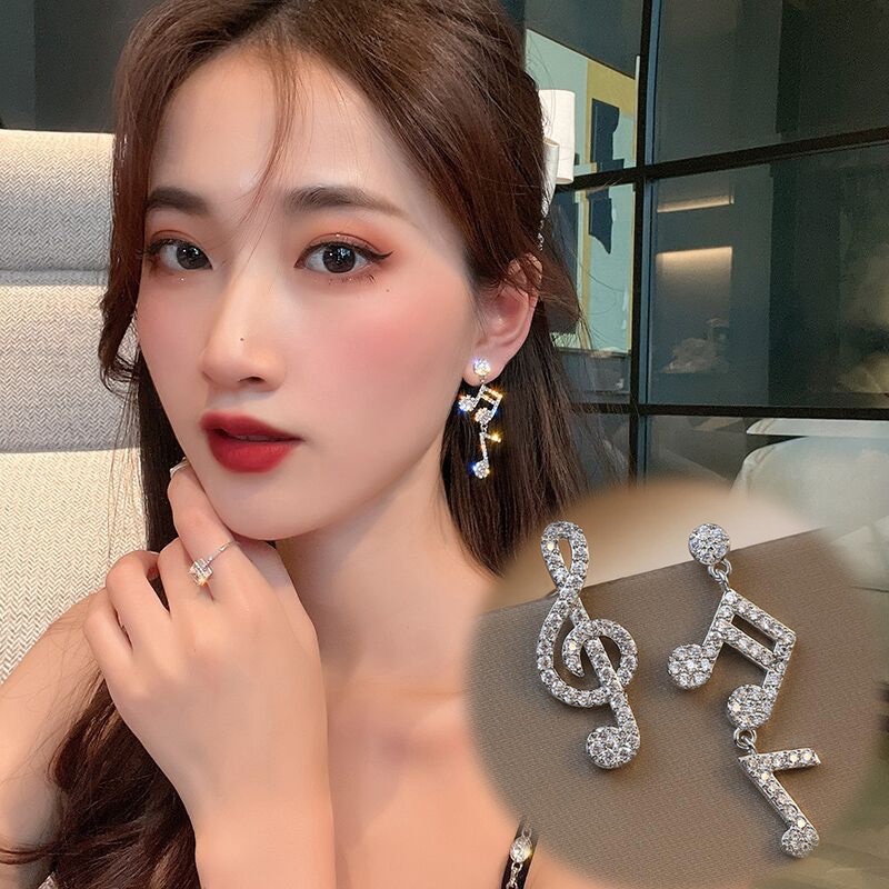 Bông Tai Trái Phải Không Đối Xứng Hình Nốt Nhạc Thời Trang Hàn Quốc