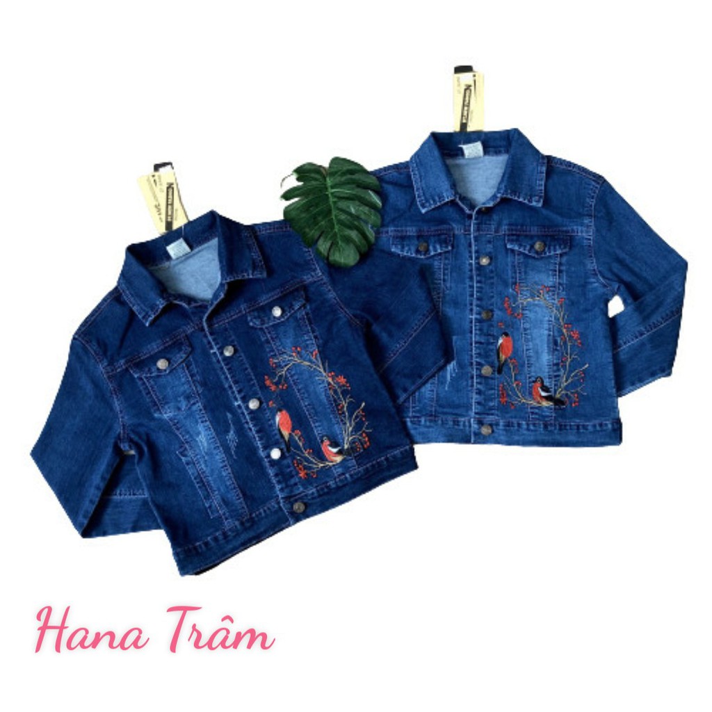 Áo Khoác Jean Nữ Hàng Co Giãn Thêu Hoa Lá Ảnh Thật