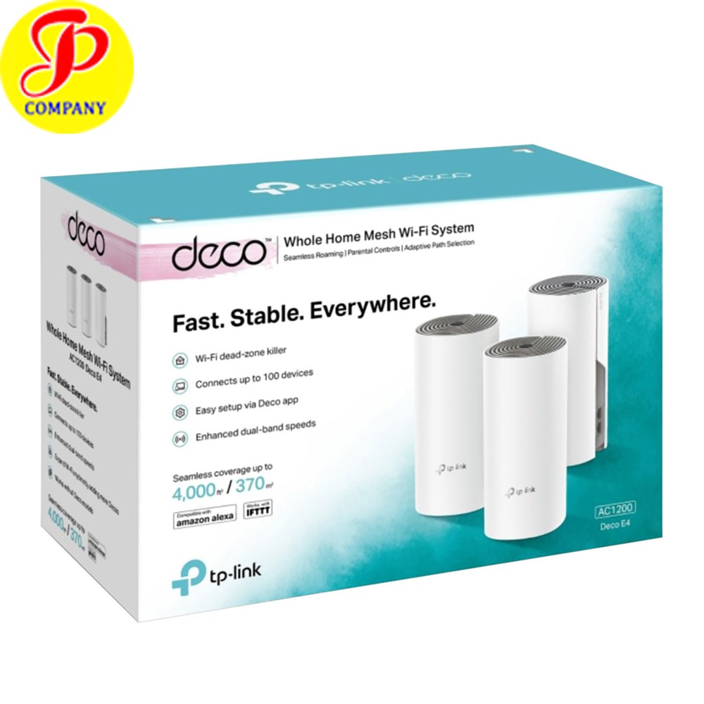 Bộ phát Wifi Mesh băng tần kép TP-Link Deco E4 (3 pack), chính hãng, mới 100%, bảo hành 2 năm