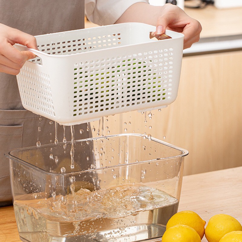 Hộp Đựng Thực Phẩm 2 Lớp Có Lỗ Thoát Nước Để Tủ Lạnh, Bảo Quản Rau Củ Hoa Quả , Chất Liệu Nhựa An Toàn