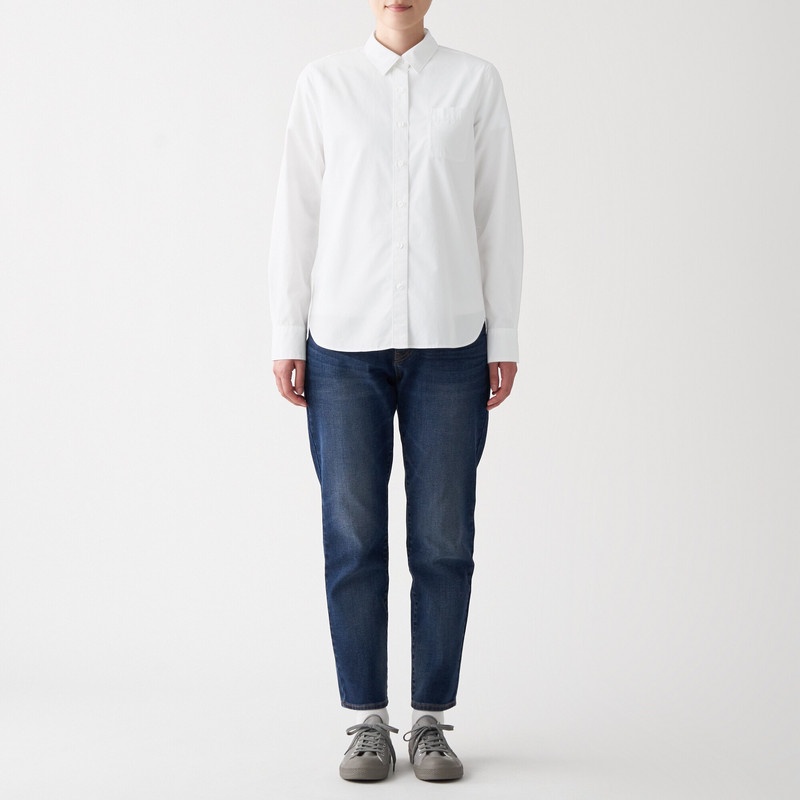 Muji Áo Sơ Mi Nữ Vải Oxford Washed Cổ Cài Nút