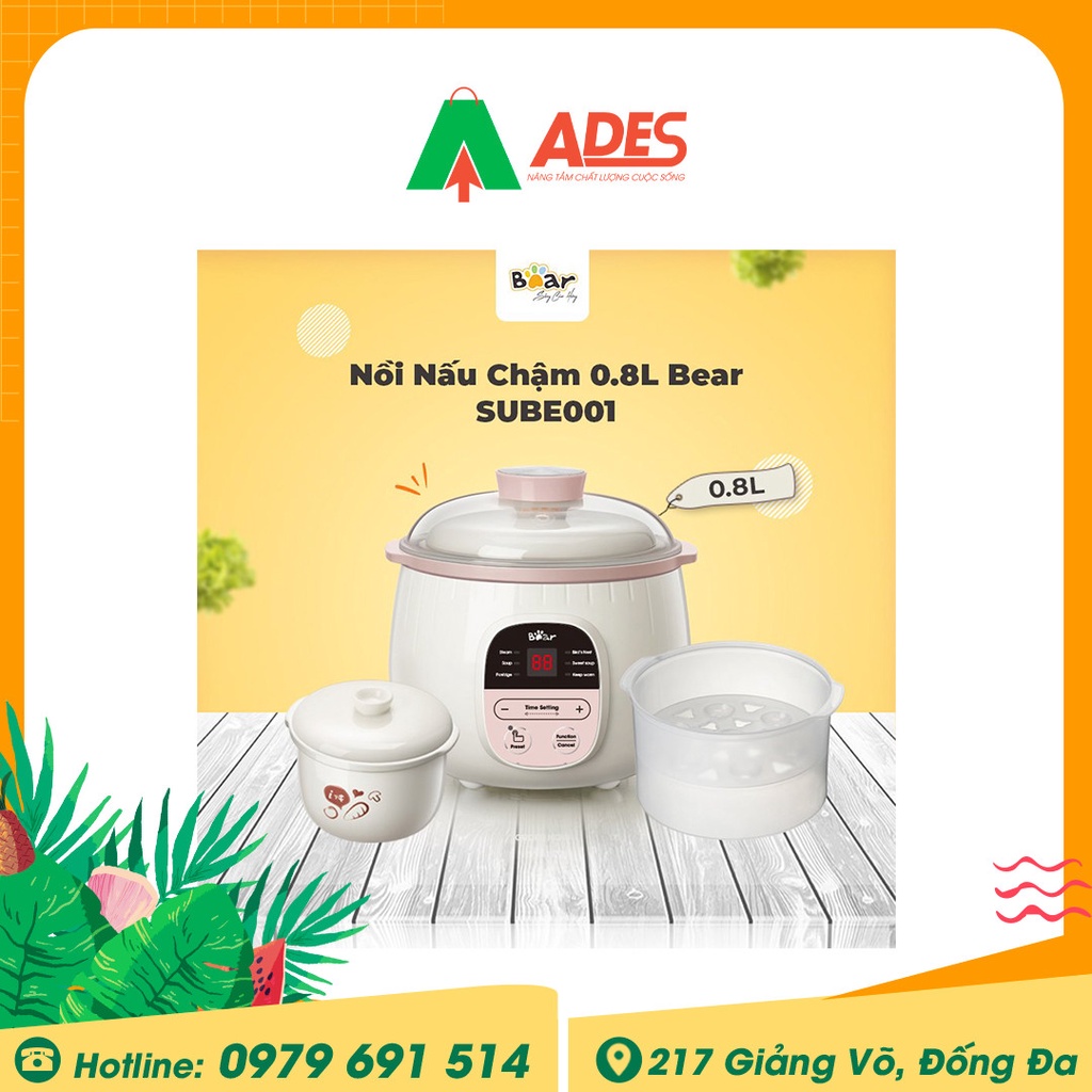 Nồi nấu chậm Bear SUBE001 0,8L - BẢN QUỐC TẾ - Chính hãng Bảo hành 12 tháng - Nấu cháo, Ninh, Hầm, Hấp - NEW 2021