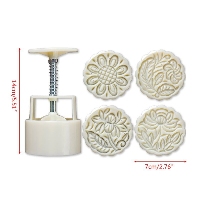 be❀  4pcs Hand Press Cookie Stamp Moon Cake Decor Barrel Mooncake Mold 125g Pastry DIY Tool