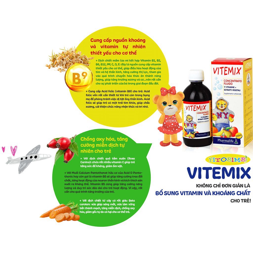 [CHÍNH HÃNG + QUÀ TẶNG] Fitobimbi Vitemix Junior (Vitemix Bimbi) - Bổ Sung Vitamin Và Khoáng Chất Cho Trẻ - 200ml