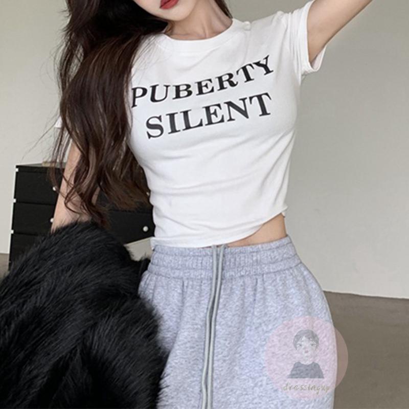 Áo Thun Tay Ngắn Cổ Tròn Dáng Ôm In Chữ Thời Trang Mùa Hè Cho Nữ