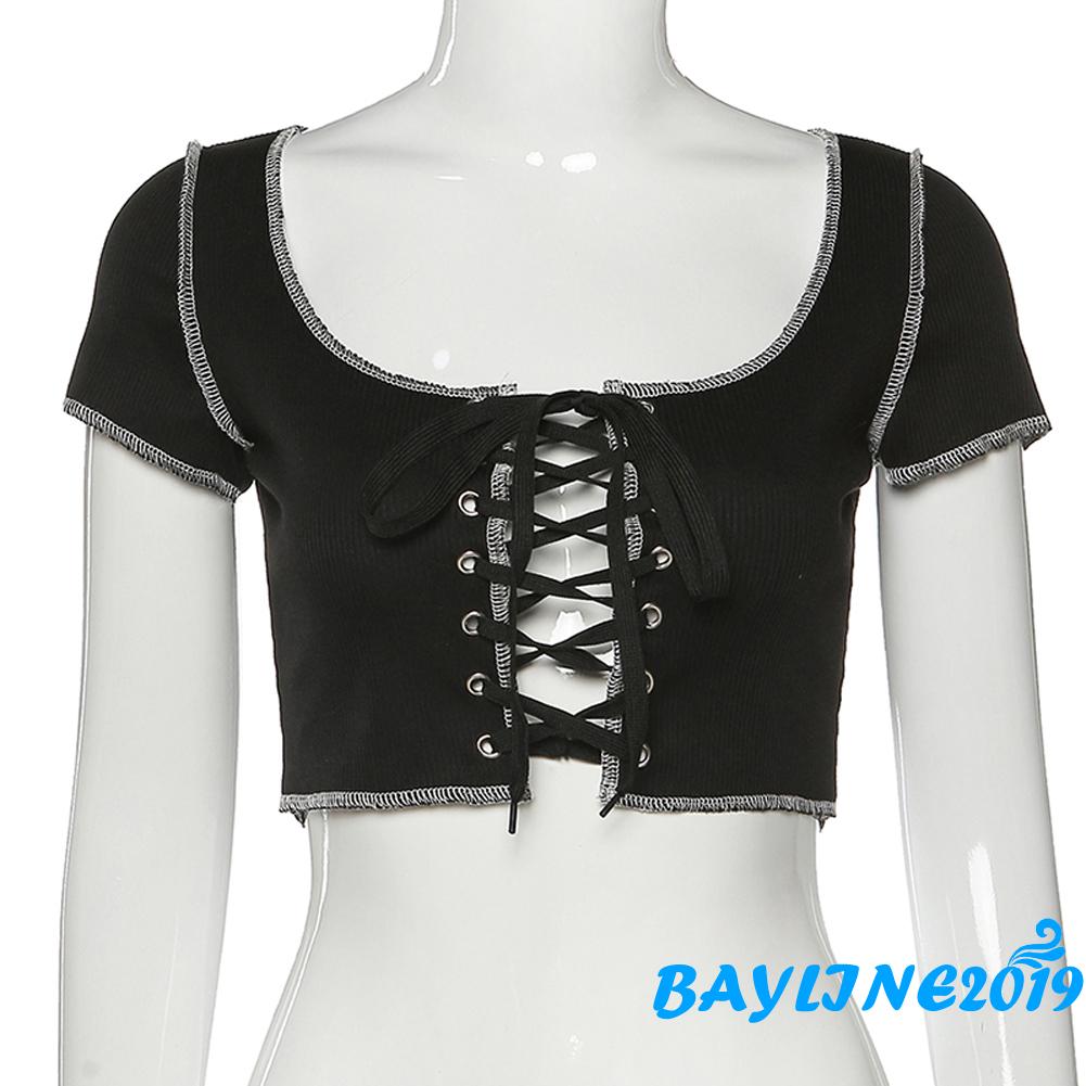 [Mã FAMAYWA giảm 10K đơn 50K] Áo Croptop Tay Ngắn Phối Dây Thời Trang Cho Nữ | BigBuy360 - bigbuy360.vn