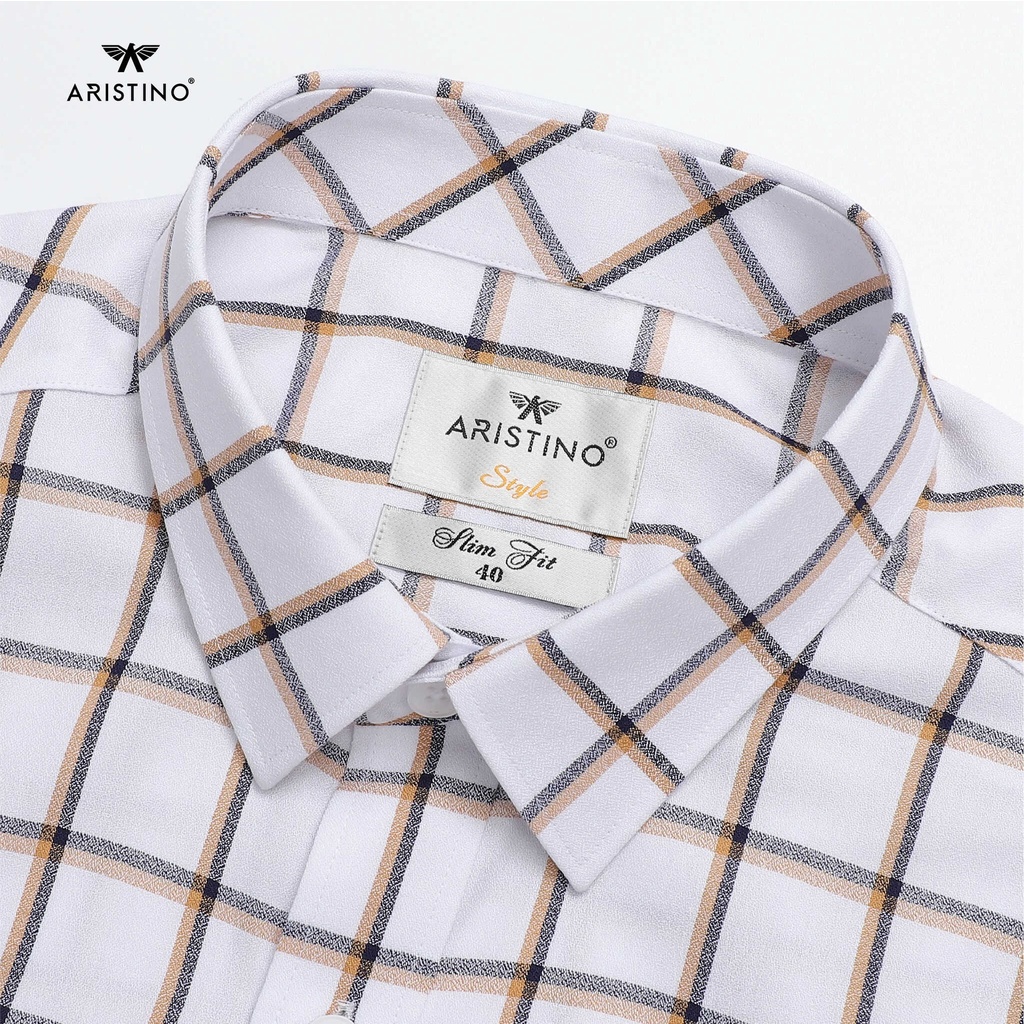 [MẪU MỚI] Áo sơ mi nam ngắn tay ARISTINO phom Slim fit, màu trắng kẻ caro nâu trẻ trung, nổi bật - ASS388S2