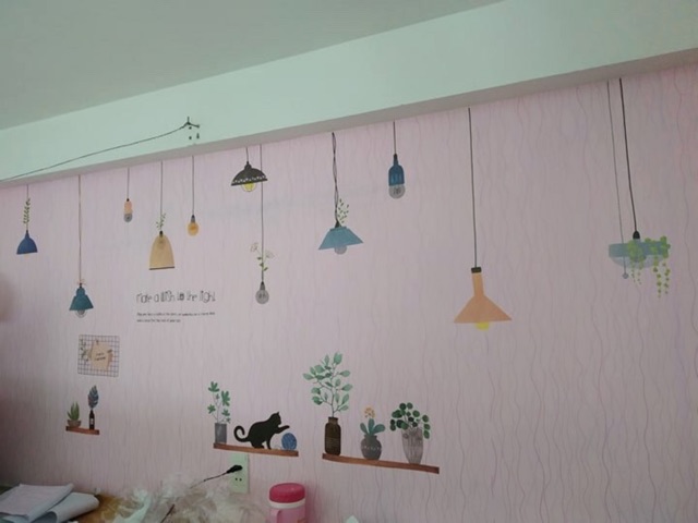 [sale_sốc] Decal dán tường dàn đèn sắc màu chậu hoa