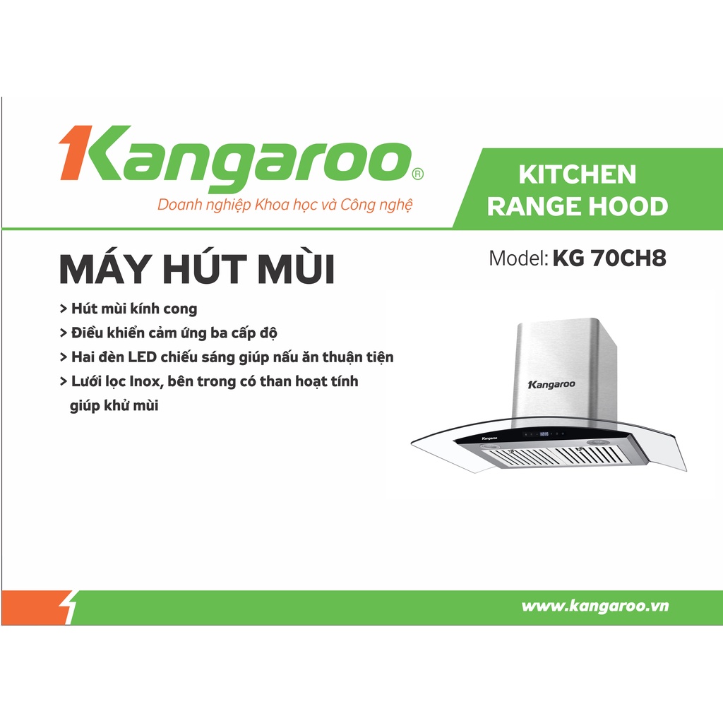 Máy hút mùi kính cong size 70cm điều khiển cảm ứng Kangaroo KG70CH8