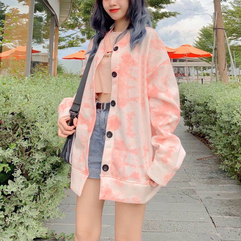 Áo khoác cardigan 3D loang màu tie dye oversize Ulzzang Unisex dáng rộng nam nữ vải da cá