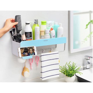 Kệ nhà tắm Ecoco có kèm miếng dán tường siêu chắc đi kèm để mỹ phẩm, đồ dùng phòng tắm tiện dụng