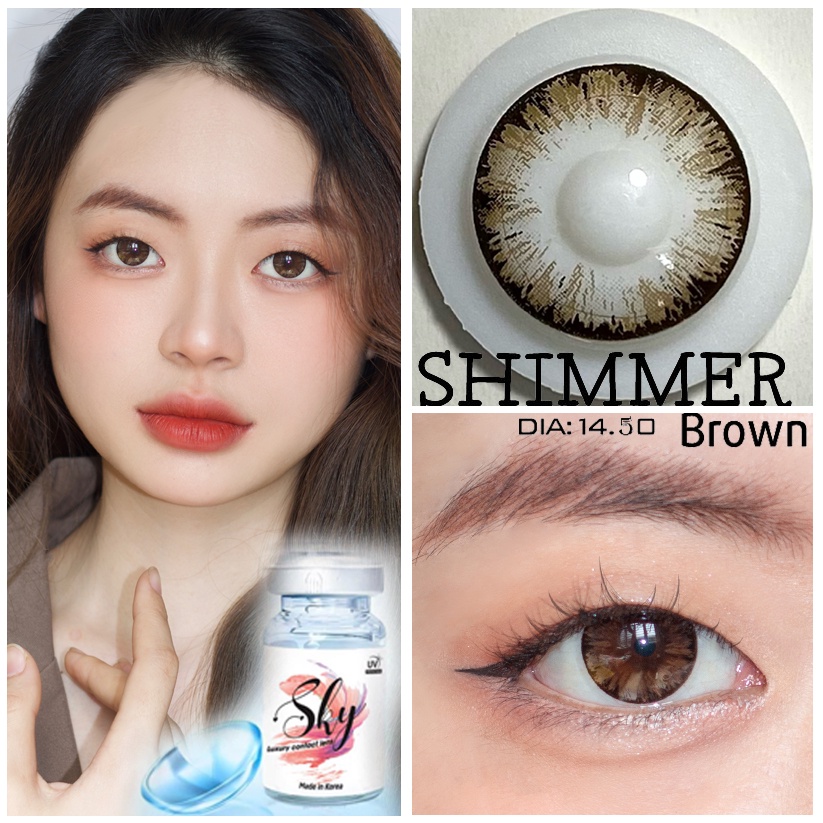 Kính áp tròng Sky Lens -Shimmer Brown 0-6 Độ-Made in Korea Chính Hãng Dia14.00