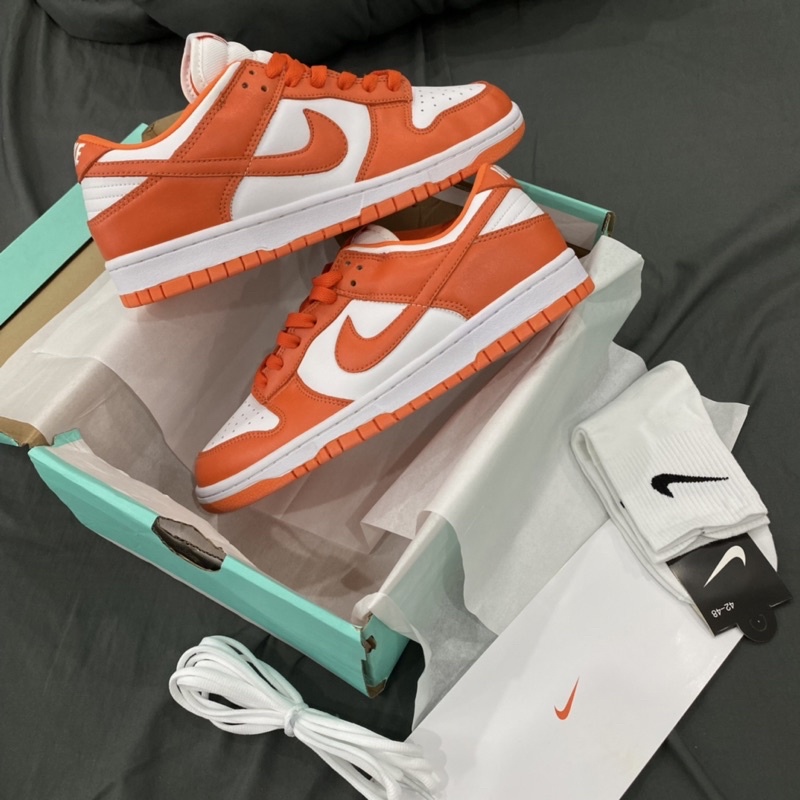 GIÀY SB DUNK TRẮNG CAM DA THẬT LAI AU [ FREESHIP + BOX ]