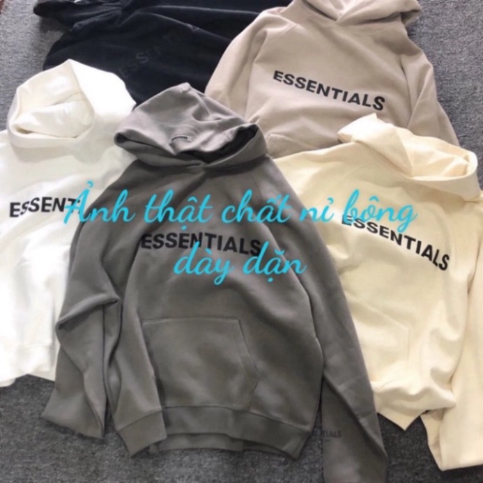 [FREE SHIP] Áo hoodie Unisex chữ ESSENTIALS màu đen trắng be xám đậm chất nỉ bông có mũ dài tay phong cách Ulzzang form | BigBuy360 - bigbuy360.vn