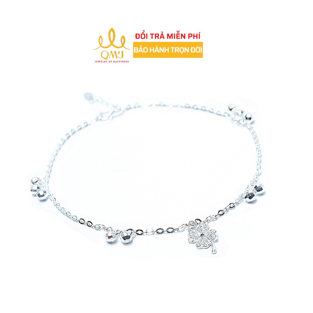 Lắc chân bạc nữ đính đá Cỏ bốn lá may mắn cao cấp QMJ Q060