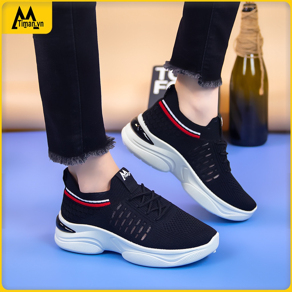 Giày thể thao nữ sneaker độn đế đẹp màu trắng siêu nhẹ chất liệu vải cho trung niên bảo hành 1 năm CR07 TIMAN