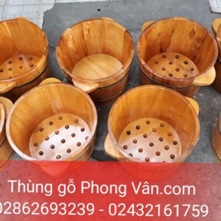 Chậu ngâm chân gỗ pơmu gắn hạt massage