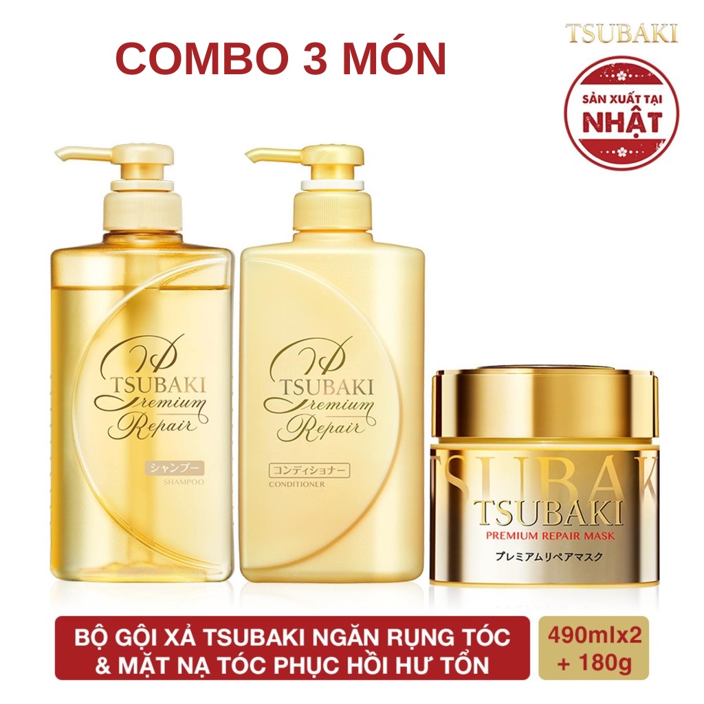 Combo Bộ Dầu Gội Đầu - Dầu Xả Tsubaki Vàng Và Nạ Tóc Tsubaki Phục Hồi Ngăn Rụng Tóc Chính Hãng Nhật Bản - stubaki